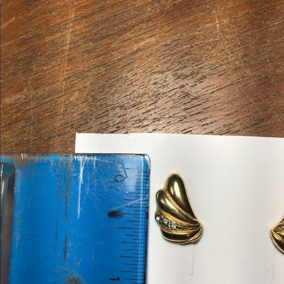 Gold & Rhinestone Stud Earrings, 1/2”, Vintage - Picture 4 of 8
